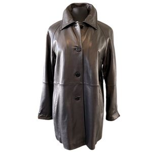ELLEN TRACY Black Leather Raglan Sleeve Coat SIZE L